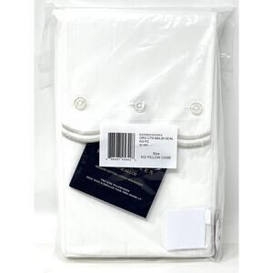 Ralph Lauren Malin Scallop KING PILLOWCASES Silver White Organic Cotton NWT Pair